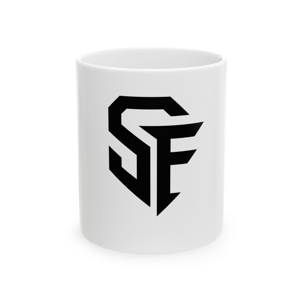 SF Monogram Ceramic Mug — Bold Black Logo Coffee Cup (11oz)